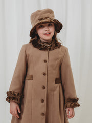 Sarah Louise Traditional velvet trimmed camel coat & hat