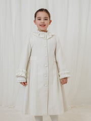 Sarah Louise Traditional velvet trimmed ivory coat & hat