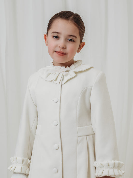 Sarah Louise Traditional velvet trimmed ivory coat & hat