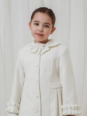 Sarah Louise Traditional velvet trimmed ivory coat & hat