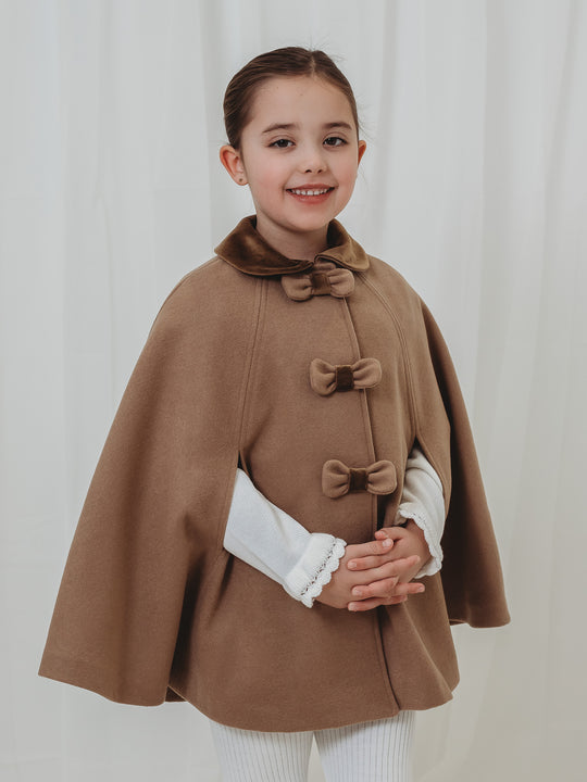 Sarah Louise Traditional velvet trimmed camel cape