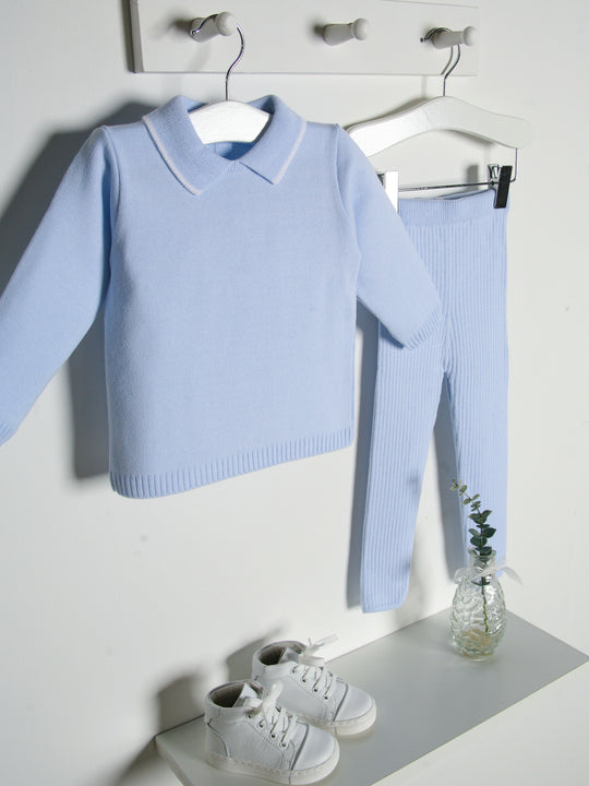 Granlei baby blue & white polo collar suit