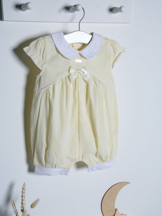 Lemon frill collar seersucker romper