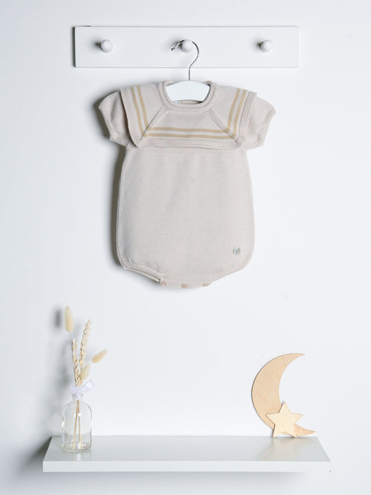 'Max' beige & camel knitted romper with sailor collar