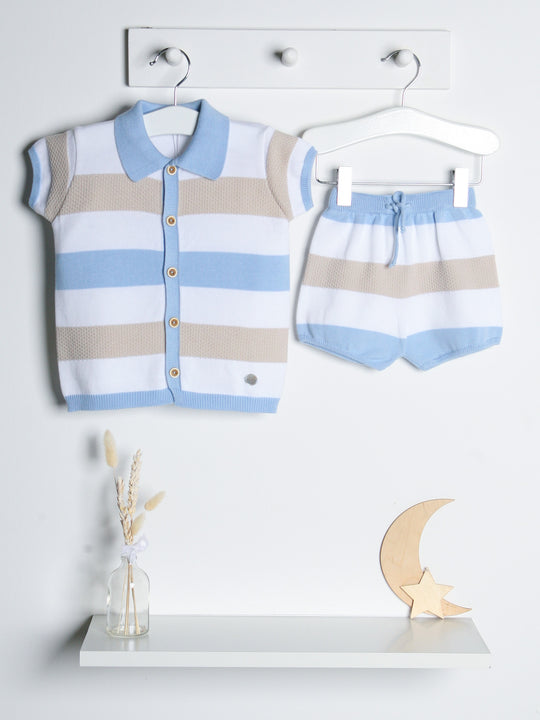 'Albert' Blue Stripe Knitted Short Set