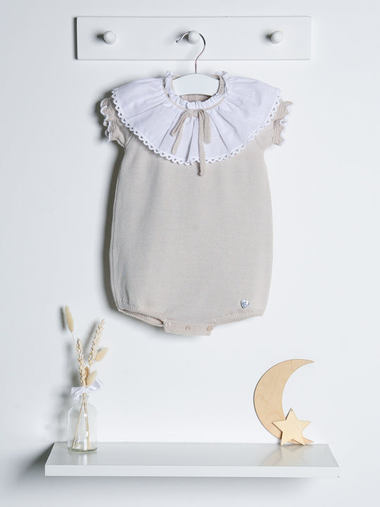 'Sienna' Beige statement collar knitted romper