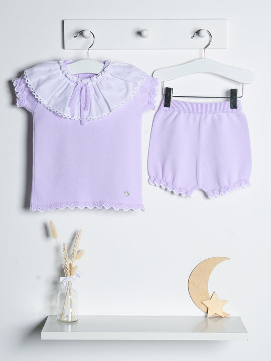 'Phoebe' lilac knitted statement collar short set