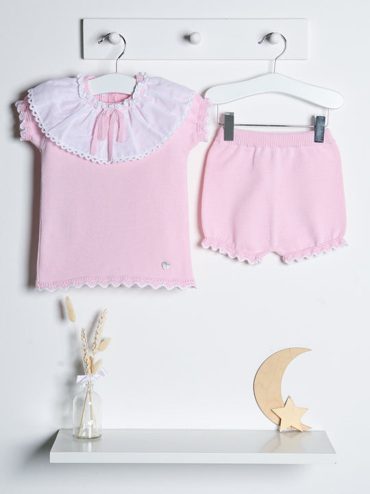 'Freya' pink knitted statement collar short set