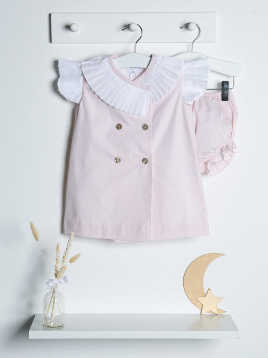 'Bea' soft pink pleated collar dress set
