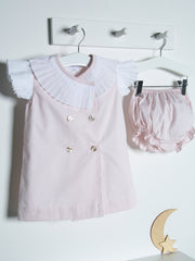'Bea' soft pink pleated collar dress set