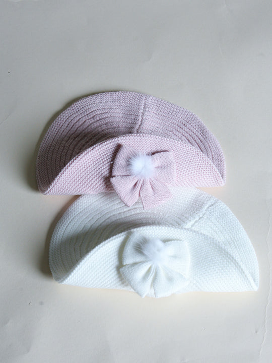 Granlei Powder Pink Knitted Beret with Pom Bow