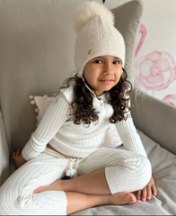Petite Maison Kids Cream 'London' Fur Pom Aviator Hat