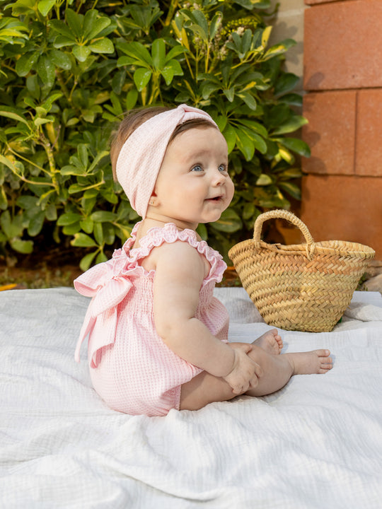 Calamaro Baby Pink Bow Romper