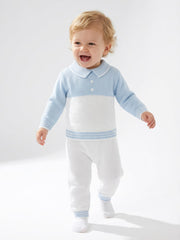 Pex 'Parker' white & blue 2 piece knitted suit