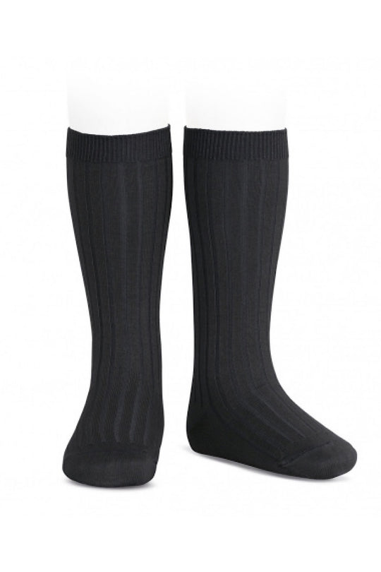 Condor black ribbed knee socks