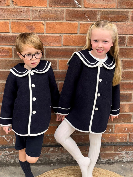 Marae Navy Merino Wool Sailor Coat
