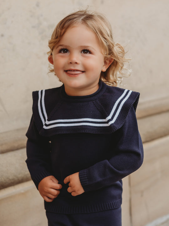 'Ralph' navy & white knitted suit with sailor collar