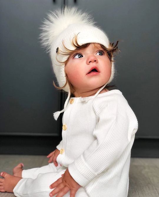 Petite Maison Kids Ivory Cashmere Aviator Hat