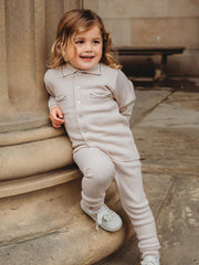 'Buttoned Up' Beige knitted cardigan & legging set