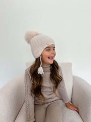 Petite Maison Kids Cream 'London' Fur Pom Aviator Hat