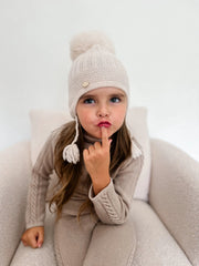 Petite Maison Kids Cream 'London' Fur Pom Aviator Hat