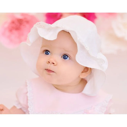 Sarah Louise Pink Flower Sunhat with broiderie detail