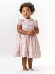 Sarah Louise Pink Floral Hand Smocked Dress