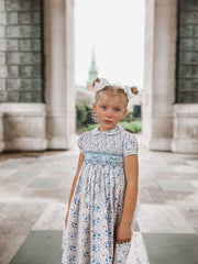 Exclusive to R&A by Sarah Louise Blue Ditsy Floral Hand Smocked Dress