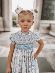 Exclusive to R&A by Sarah Louise Blue Ditsy Floral Hand Smocked Dress