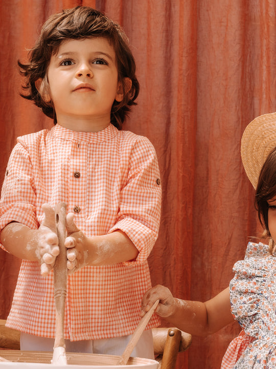 Deolinda Coral Gingham Shirt & Trouser Set