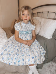 Exclusive to R&A by Sarah Louise Blue Ditsy Floral Hand Smocked Dress