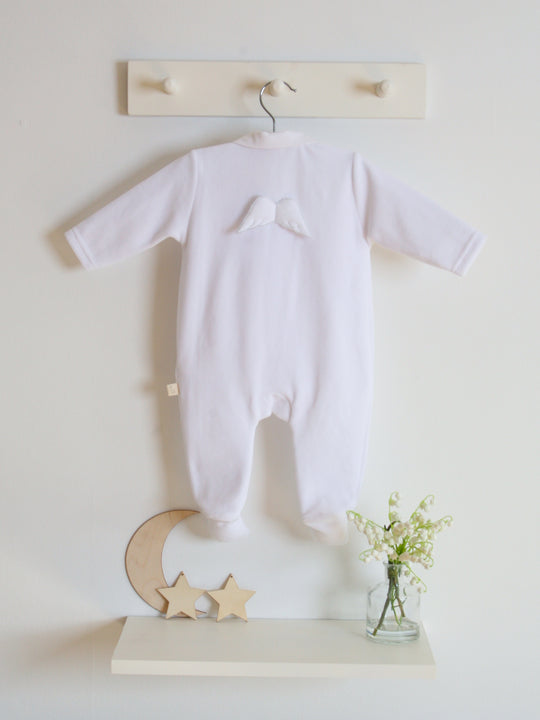 BabyGi White Angel Wings Velour Sleepsuit