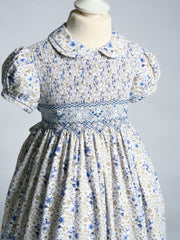 Exclusive to R&A by Sarah Louise Blue Ditsy Floral Hand Smocked Dress