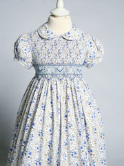 Exclusive to R&A by Sarah Louise Blue Ditsy Floral Hand Smocked Dress
