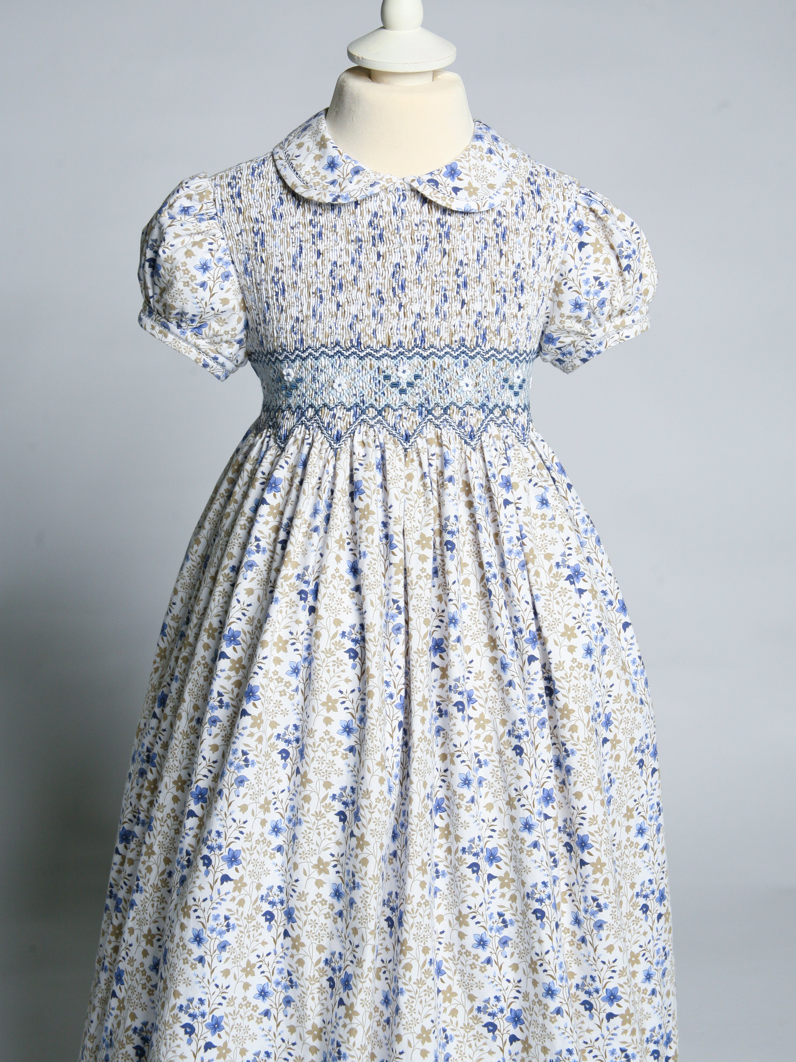 Exclusive to R&A by Sarah Louise Blue Ditsy Floral Hand Smocked Dress ...
