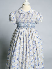 Exclusive to R&A by Sarah Louise Blue Ditsy Floral Hand Smocked Dress