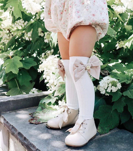 Petite Maison Kids Beige 'Emma' Linen Bow Socks