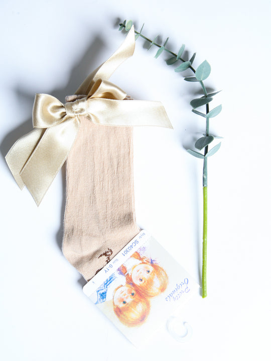 Pretty Originals Beige Bow Knee Socks