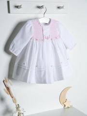 Sarah Louise Heritage Rosebud White & Pink Hand Smocked Dress