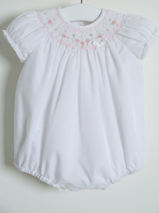 Sarah Louise White Smocked Bubble Romper