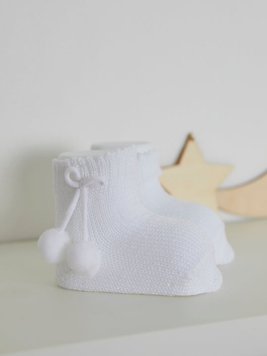 Carlomagno White Pom Pom Ankle Socks