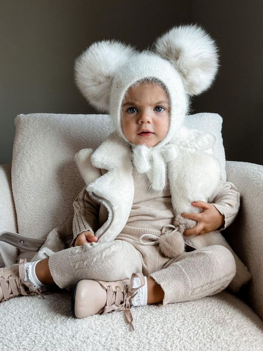 Petite Maison Kids Ivory 'Hero' Cashmere Bonnet