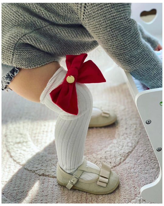 Petite Maison Kids Red 'Emma' Linen Bow Socks