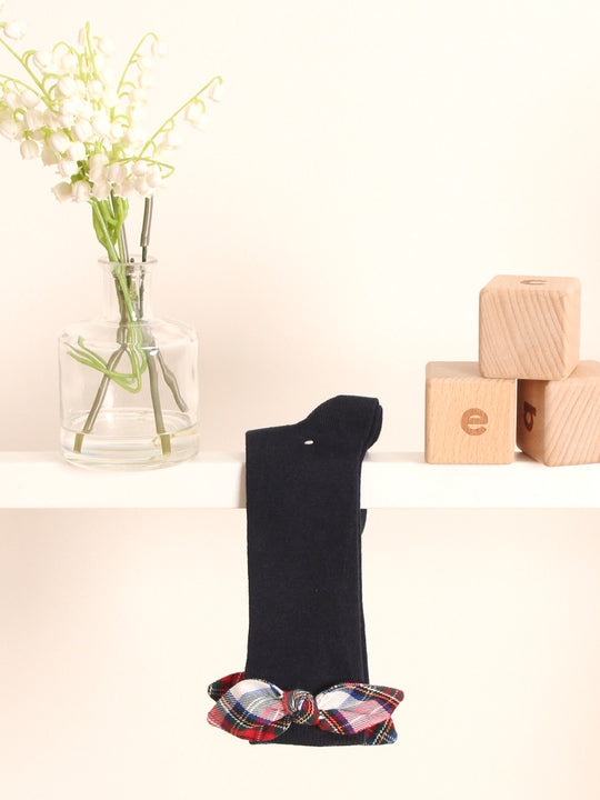 Meia Pata Navy tartan bow knee socks