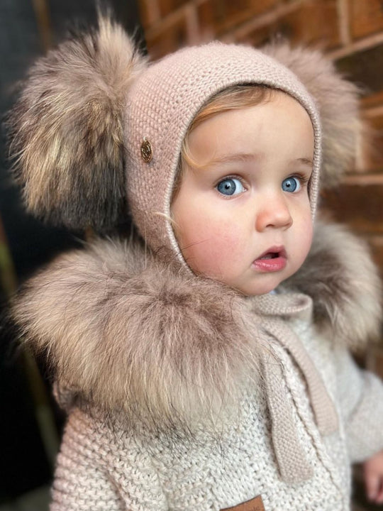 Petite Maison Kids Beige Honeycomb Cashmere Fur Bonnet